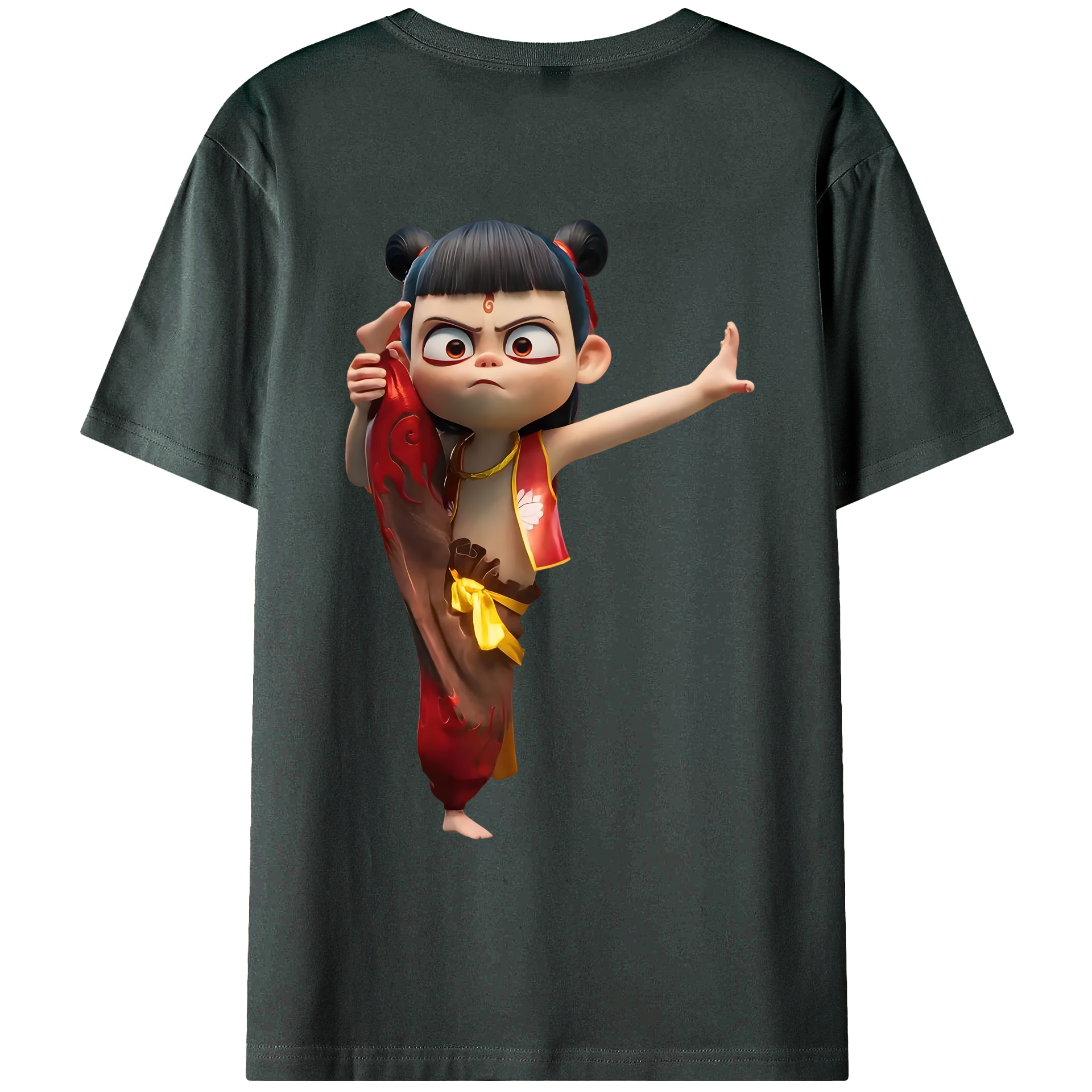 （画像用） Ne Zha 2 ナタ 魔童の大暴れ 綿100％ メンズ半袖Tシャツ（バックプリント） 通気性